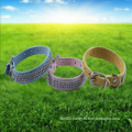 Hot sell real leather and PU leather rhinestone dog collar
